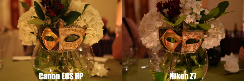 The EOS RP’s shot is a little too yellow, but the bigger problem is that with both cameras on auto, the Canon went up to ISO 12,800 versus IS 7,200 for the Nikon Z7. (Click to enlarge)